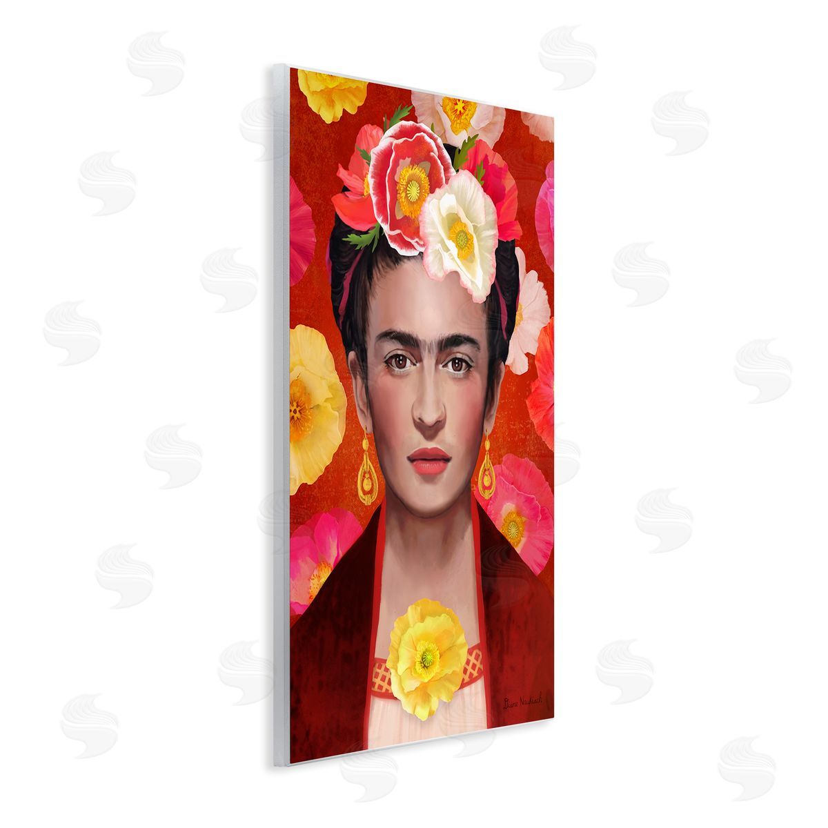 Diane Neukirch Bold Frida Kahlo Portrait Floral Poppies Pattern Wall Plaque Art Print