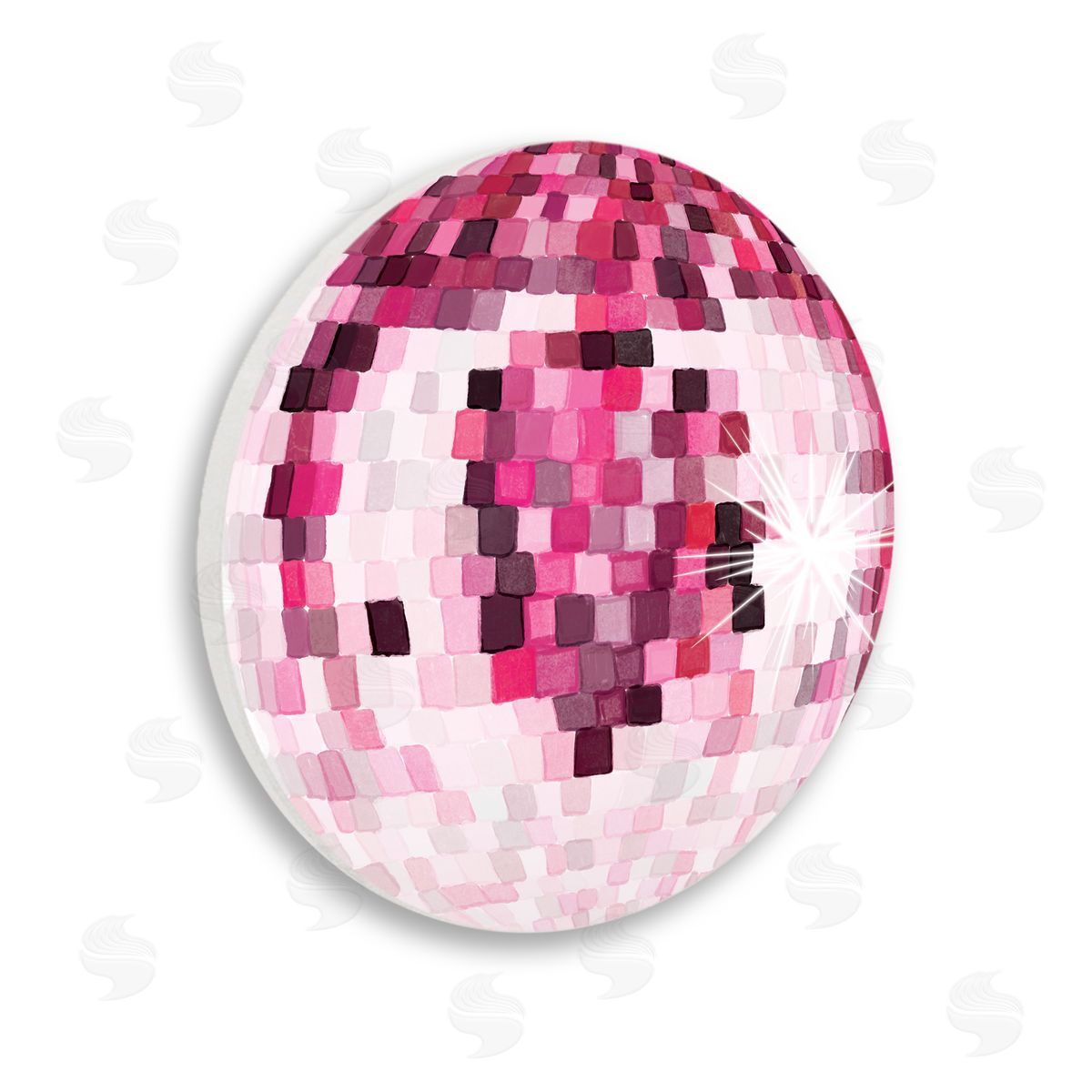 Hey Bre! Creative Studio Pink Disco Ball Pattern Shining Geometric Squares Wooden Wall Plaque Art Print