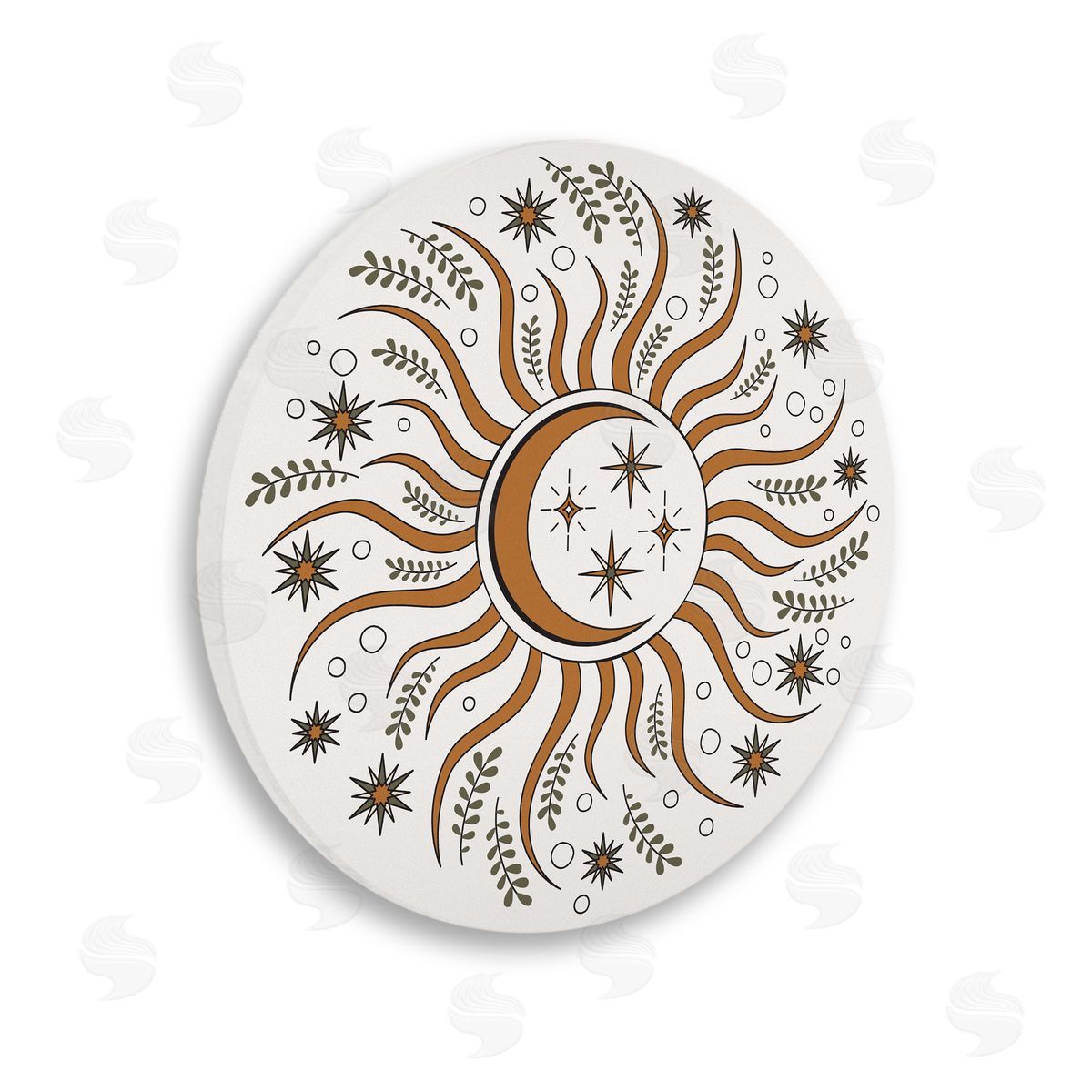 Ziwei Li Astral Lunar Solar Design Botanical Herb Sprigs Wooden Wall Plaque Art Print