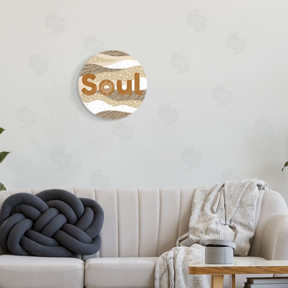Ziwei Li Soul Typography Meaningful Layered Patterns Neutral Tones Round Wall Plaque Art Print in Room
