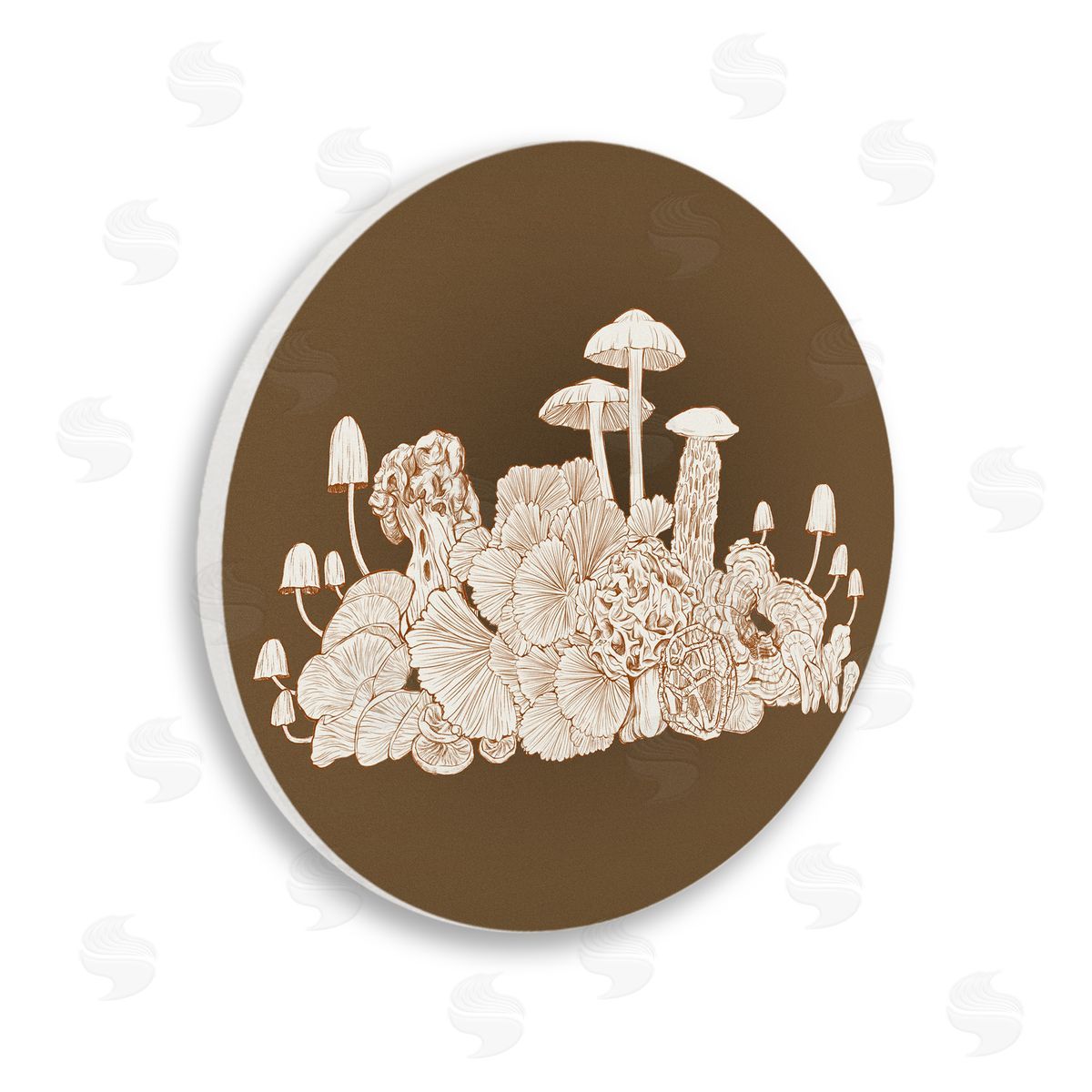 Ziwei Li Varied Beige Botanicals Intricate Mushrooms Forest Floor  Wooden Wall Plaque Art Print