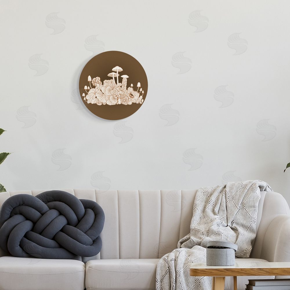 Ziwei Li Varied Beige Botanicals Intricate Mushrooms Forest Floor  Round Wall Plaque Art Print in Room