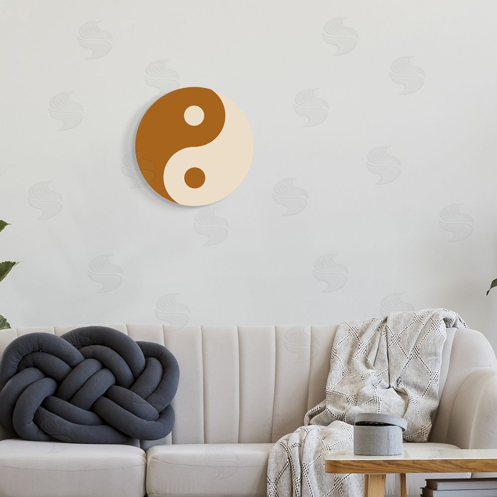 Stupell Studio Beige Yin Yang Harmony Symbol Spiritual Taijitu  Round Wall Plaque Art Print in Room