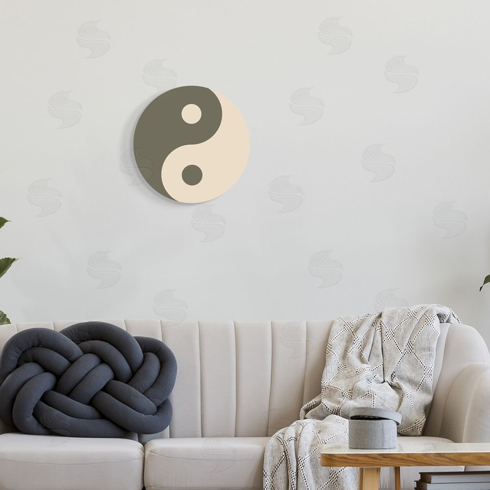 Stupell Studio Grey Taijitu Symbol Yin Yang Harmony Sign Round Wall Plaque Art Print in Room