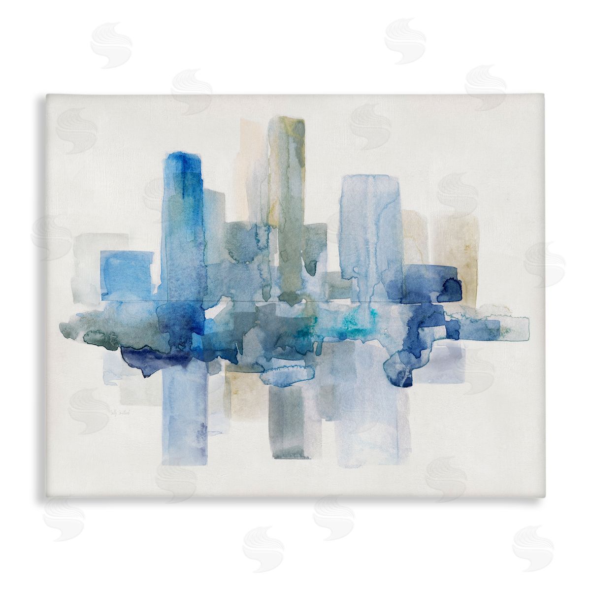 Sally Swatland Blocked Abstract Cityscape Scene Reflection Watercolor Detail Stretched Canvas Wall Art Print