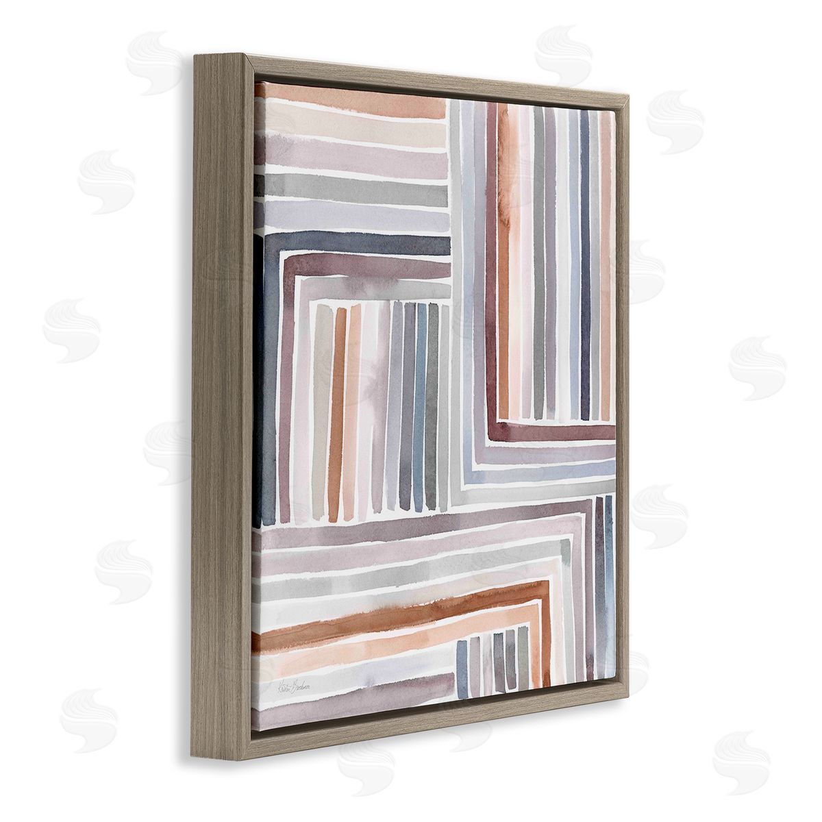 Kristen Brockmon Structured Geometric Lines Abstract Square Shapes Brown Floating Frame Canvas Wall Art Print