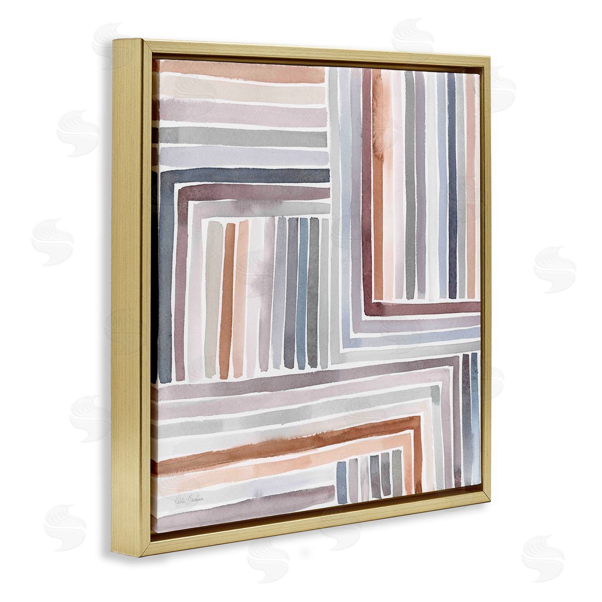 Kristen Brockmon Structured Geometric Lines Abstract Square Shapes Gold Floating Frame Canvas Wall Art Print