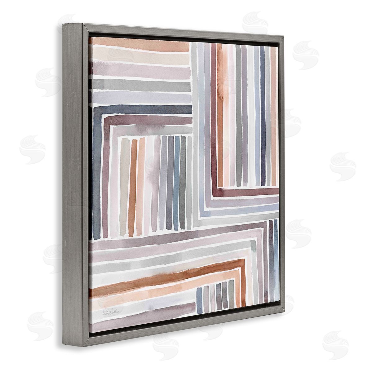 Kristen Brockmon Structured Geometric Lines Abstract Square Shapes Gray Floating Frame Canvas Wall Art Print