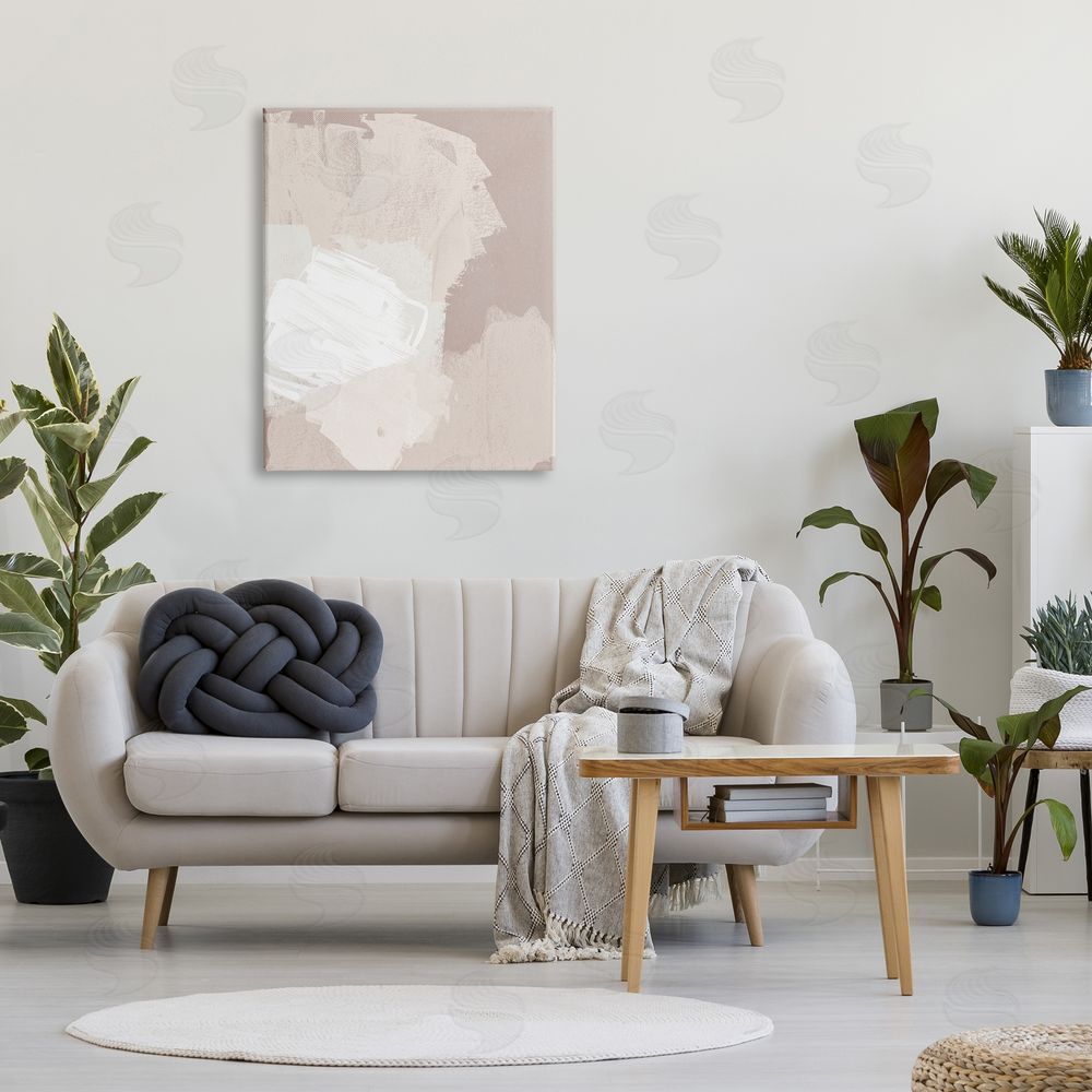 June Erica Vess Abstract Brush Strokes Neutral Beige Tones Canvas Wall Art Print in Room