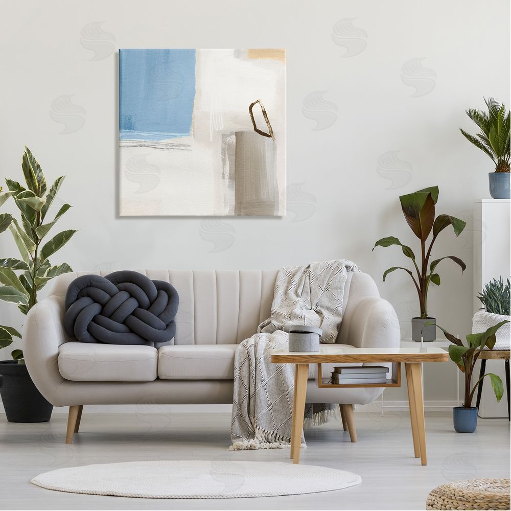 Annie Warren Contemporary Blocked Abstract Painting Circular Shape Detail Canvas Wall Art in Room