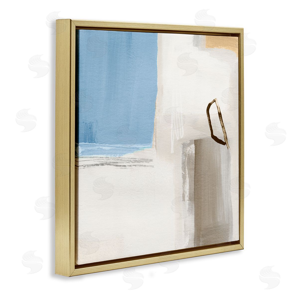 Annie Warren Contemporary Blocked Abstract Painting Circular Shape Detail Gold Floating Frame Canvas Wall Art Print