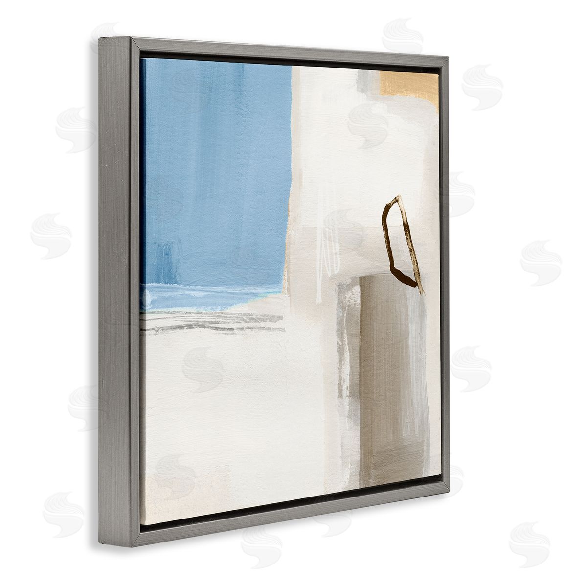 Annie Warren Contemporary Blocked Abstract Painting Circular Shape Detail Gray Floating Frame Canvas Wall Art Print