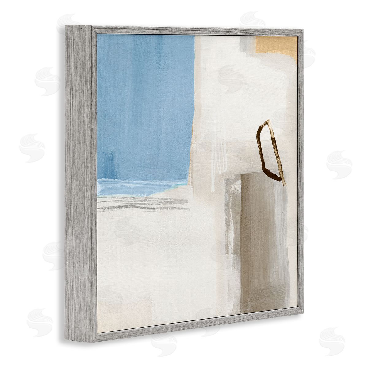 Annie Warren Contemporary Blocked Abstract Painting Circular Shape Detail Gray Framed Glicee Wall Art Print