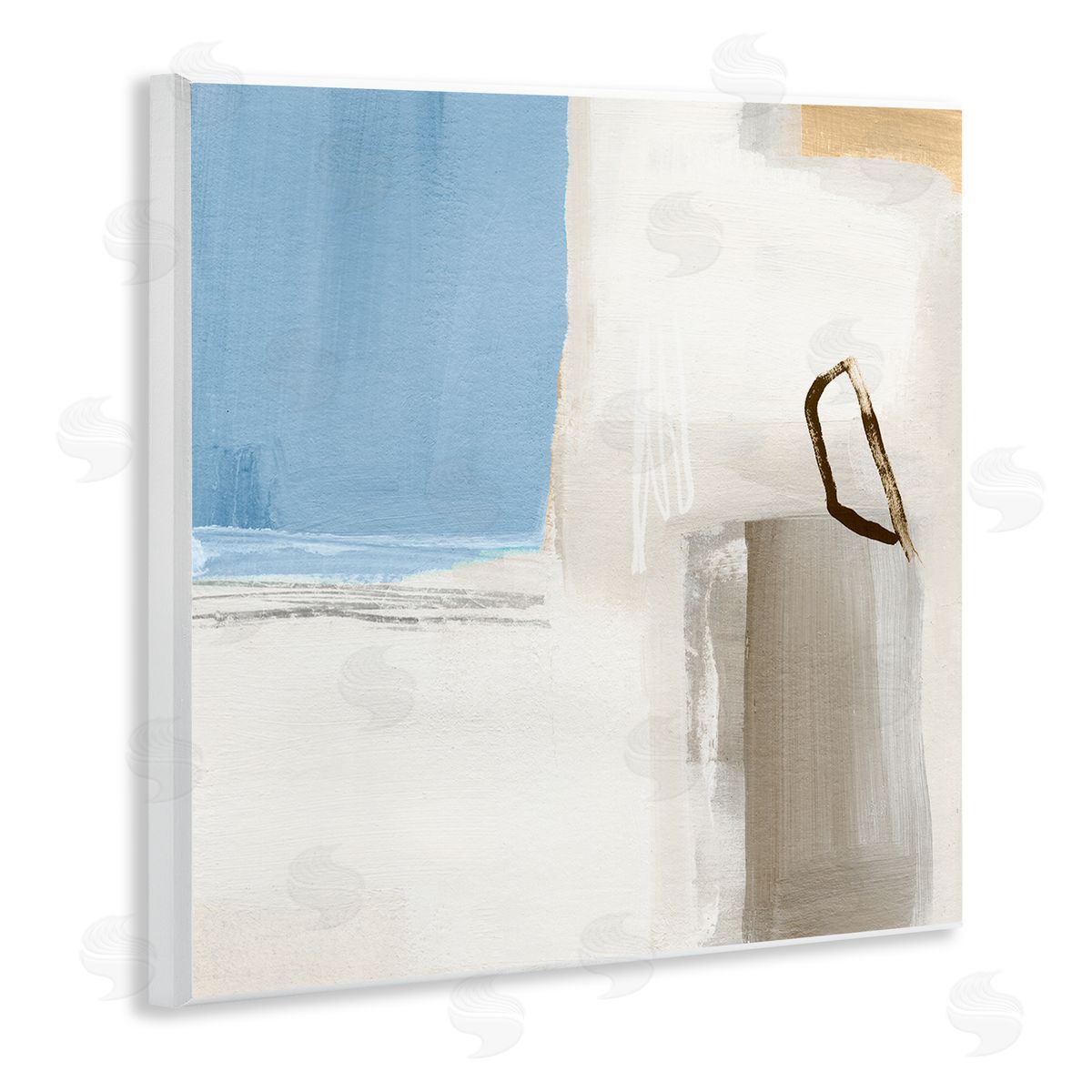 Annie Warren Contemporary Blocked Abstract Painting Circular Shape Detail Wooden Wall Plaque Art Print
