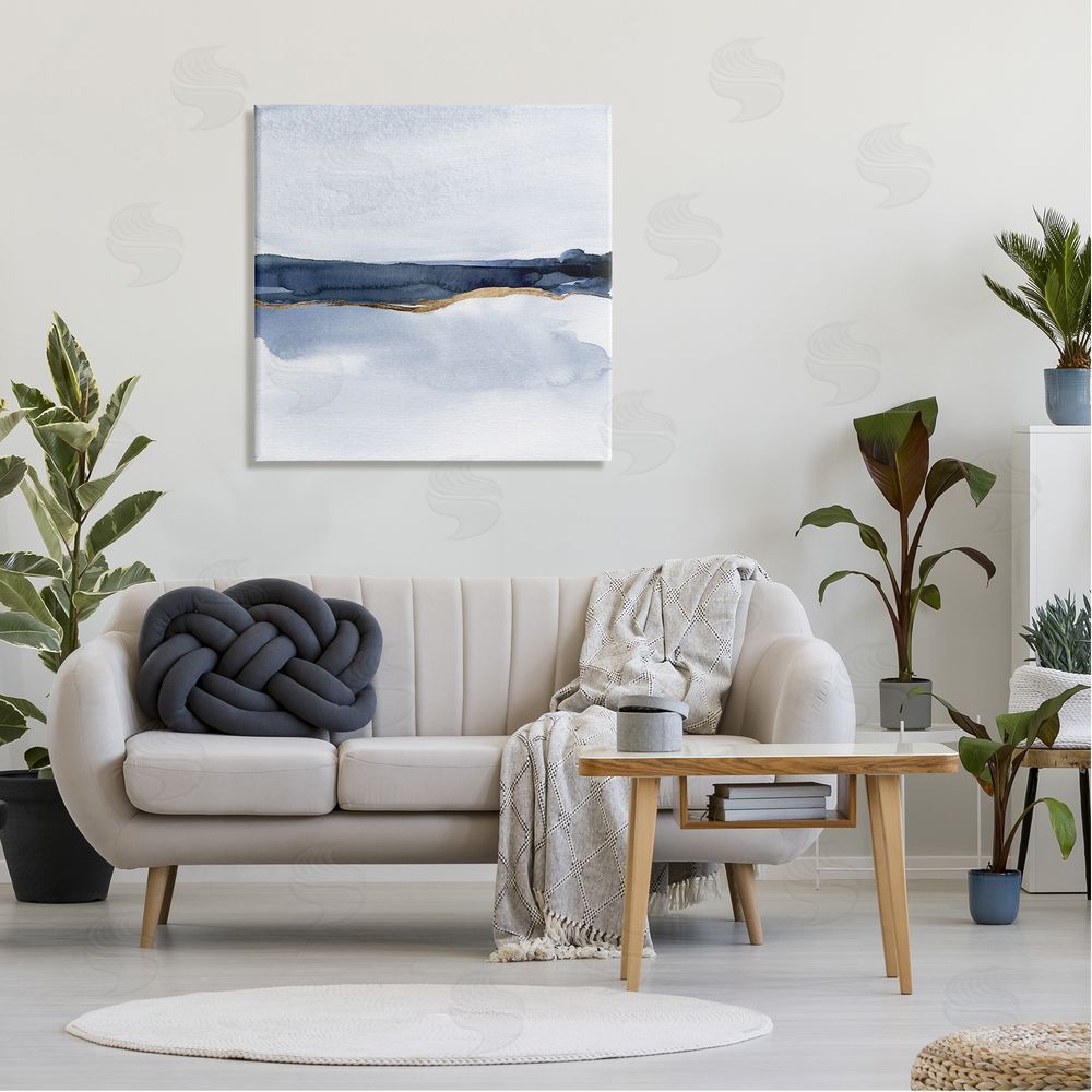 Jacob Green Soothing Blue Landscape Painting Abstract Glam Lines Canvas Wall Art in Room