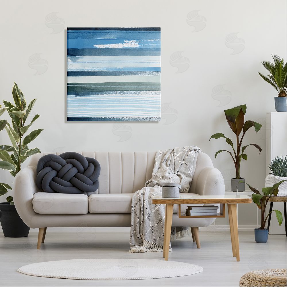 Grace Popp Vivid Blue Striped Landscape Abstract Ocean View Canvas Wall Art in Room