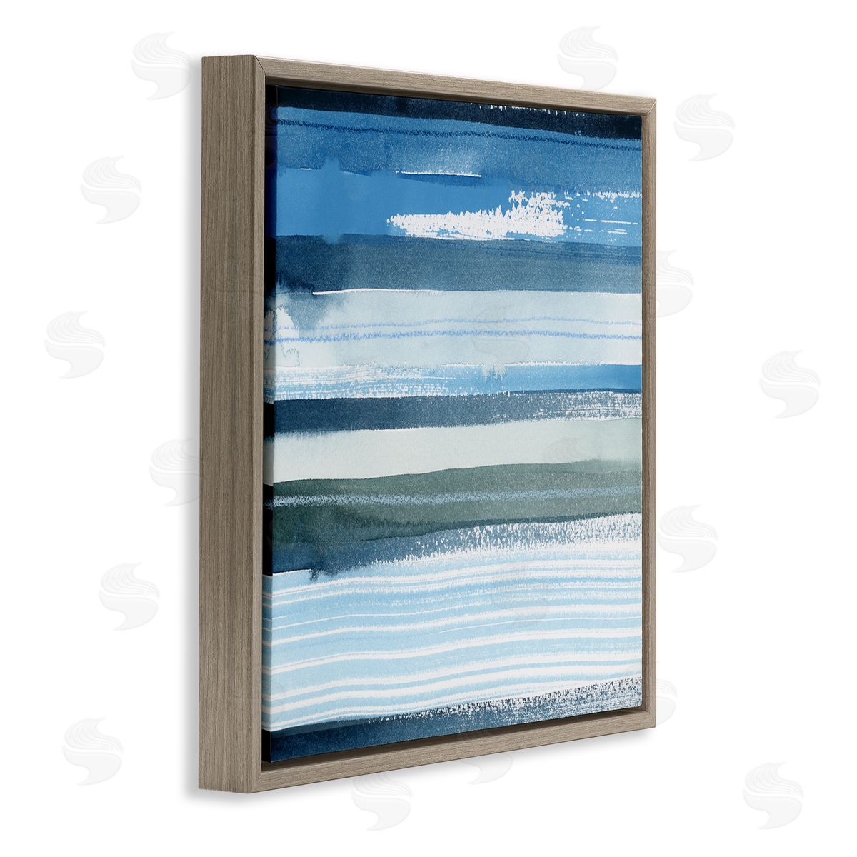 Grace Popp Vivid Blue Striped Landscape Abstract Ocean View Brown Floating Frame Canvas Wall Art Print