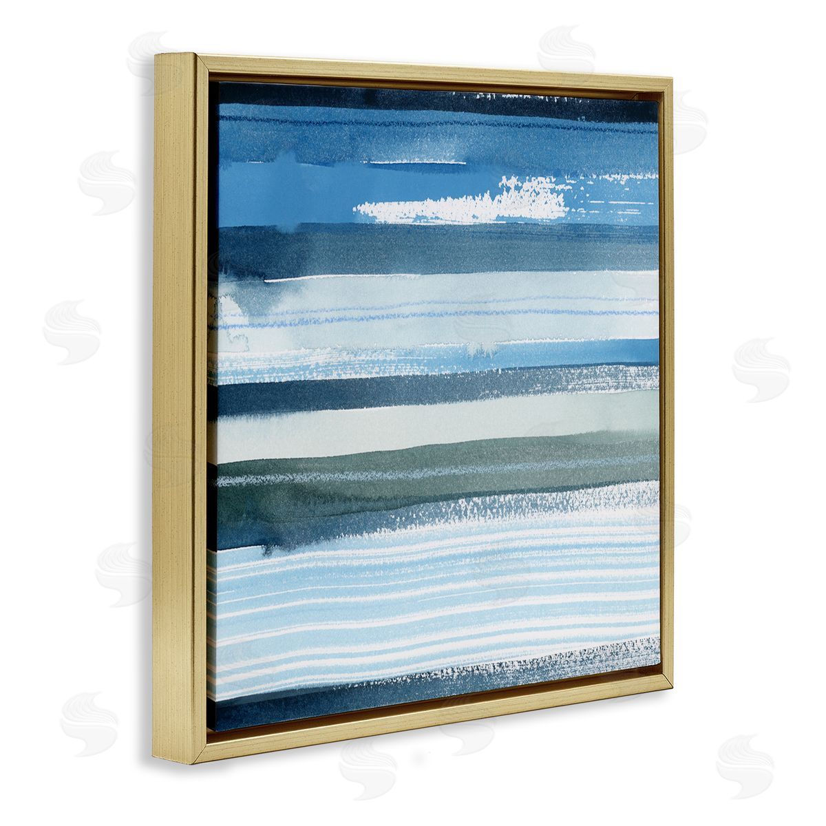 Grace Popp Vivid Blue Striped Landscape Abstract Ocean View Gold Floating Frame Canvas Wall Art Print