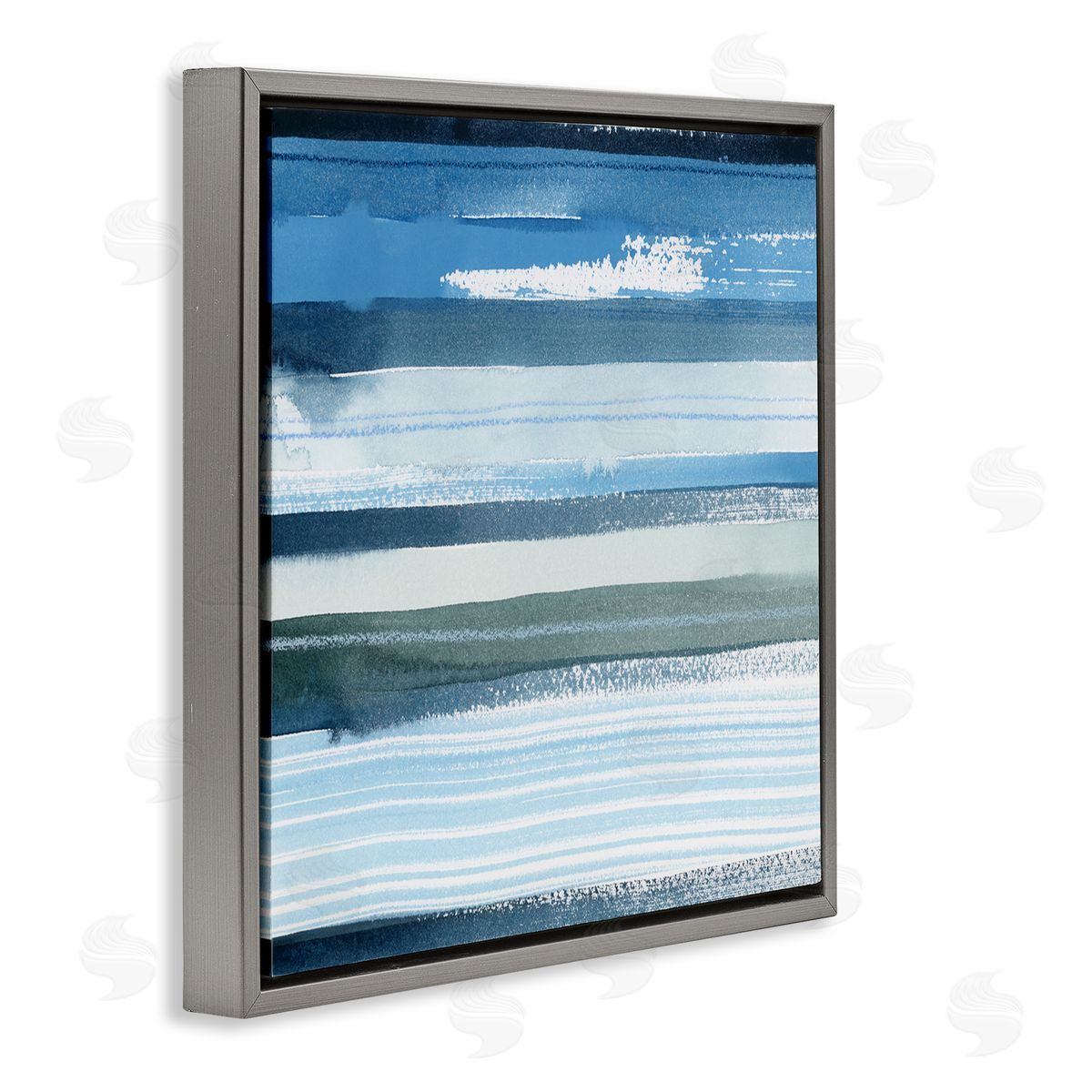 Grace Popp Vivid Blue Striped Landscape Abstract Ocean View Gray Floating Frame Canvas Wall Art Print