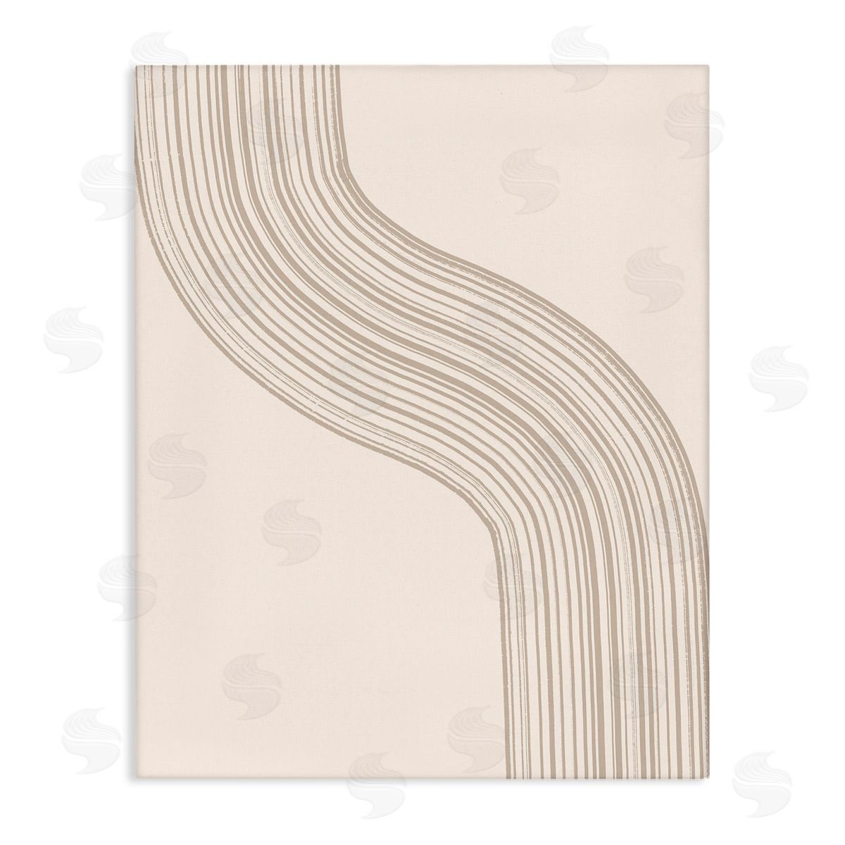 Lettered and Lined Minimal Retro Curved Stripes Neutral Beige Tones Stretched Canvas Wall Art Print