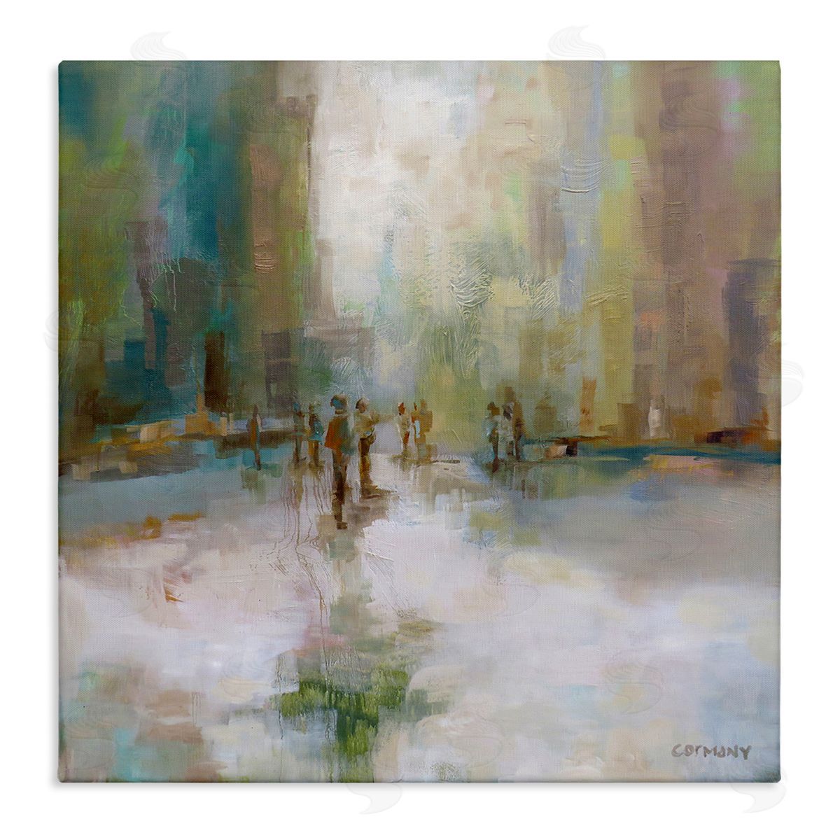 Claire Cormany Impressionist Cityscape Painting Abstract People Street Design Stretched Canvas Wall Art Print
