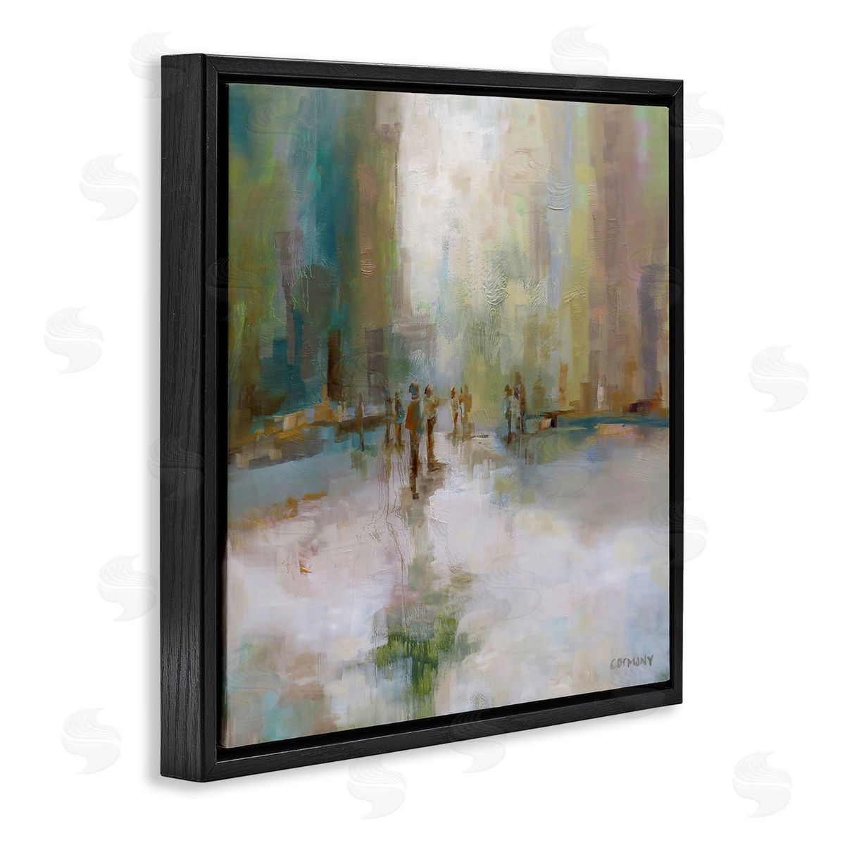 Claire Cormany Impressionist Cityscape Painting Abstract People Street Design Black Floating Frame Canvas Wall Art Print