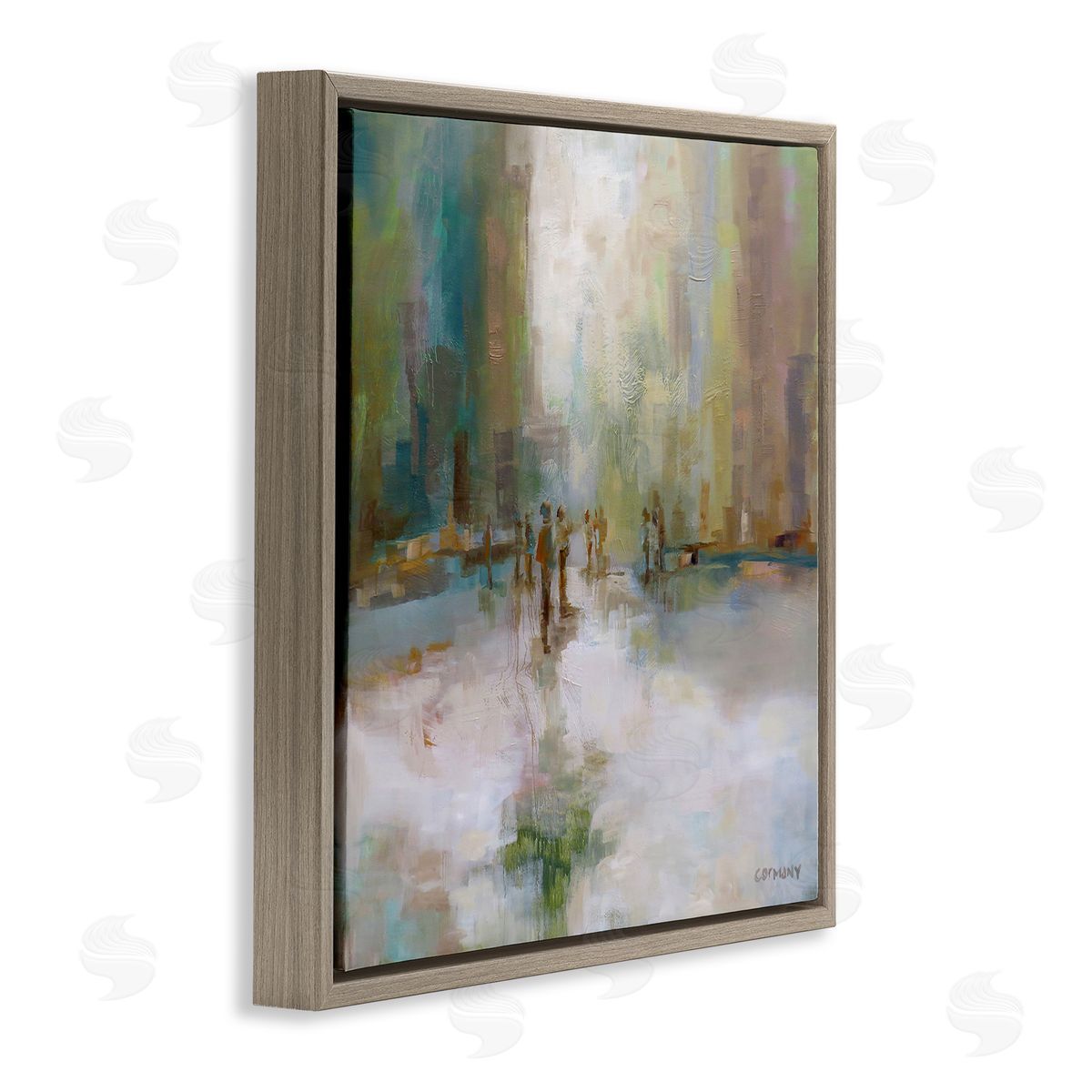 Claire Cormany Impressionist Cityscape Painting Abstract People Street Design Brown Floating Frame Canvas Wall Art Print