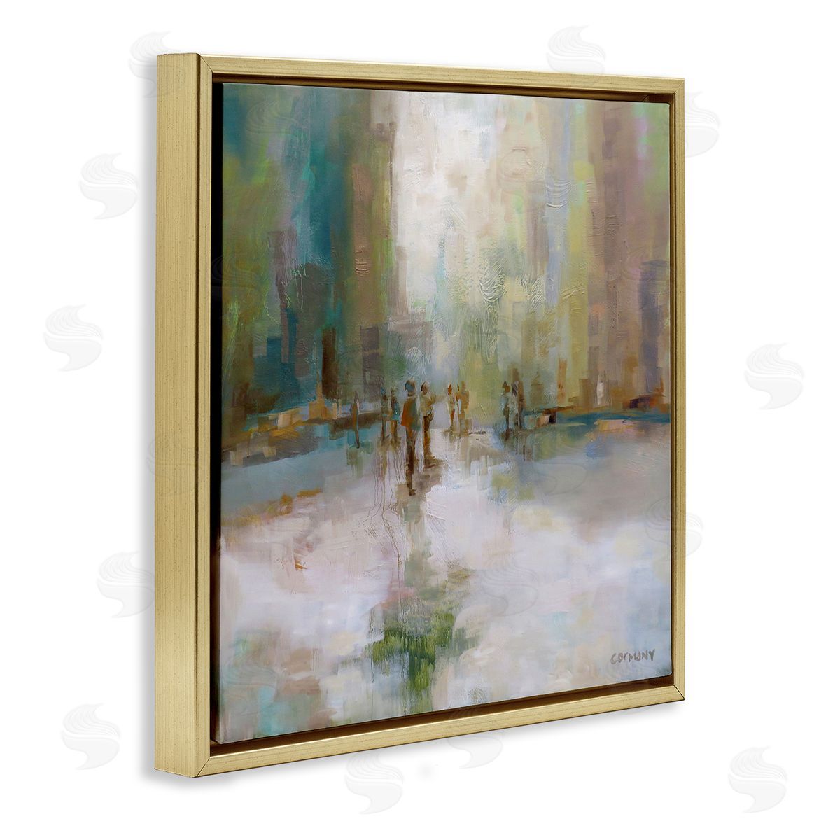 Claire Cormany Impressionist Cityscape Painting Abstract People Street Design Gold Floating Frame Canvas Wall Art Print