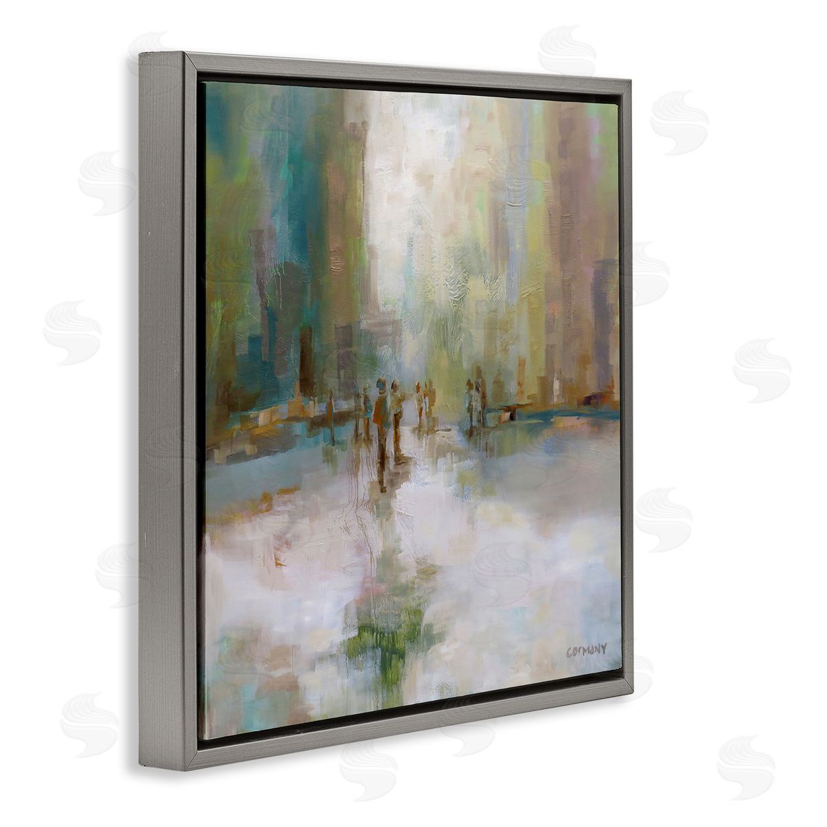 Claire Cormany Impressionist Cityscape Painting Abstract People Street Design Gray Floating Frame Canvas Wall Art Print