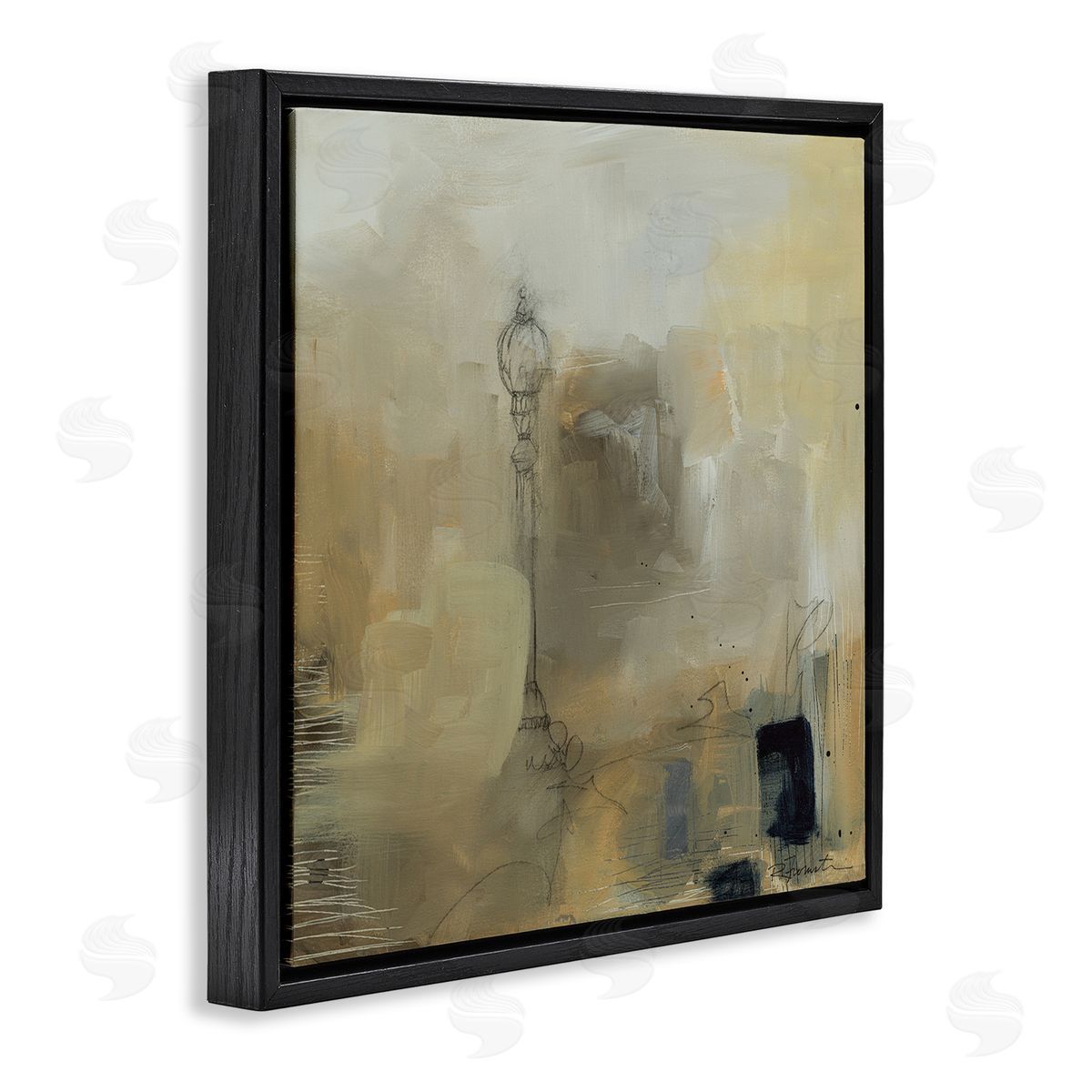 Ruth Fromstein Mysterious Abstract Town Scenery Street Light Scribbles Black Floating Frame Canvas Wall Art Print
