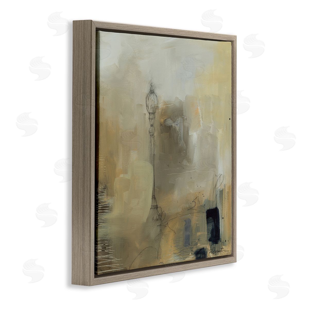 Ruth Fromstein Mysterious Abstract Town Scenery Street Light Scribbles Brown Floating Frame Canvas Wall Art Print