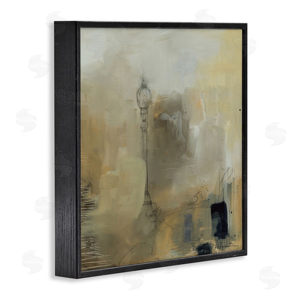 Ruth Fromstein Mysterious Abstract Town Scenery Street Light Scribbles Black Framed Glicee Wall Art Print