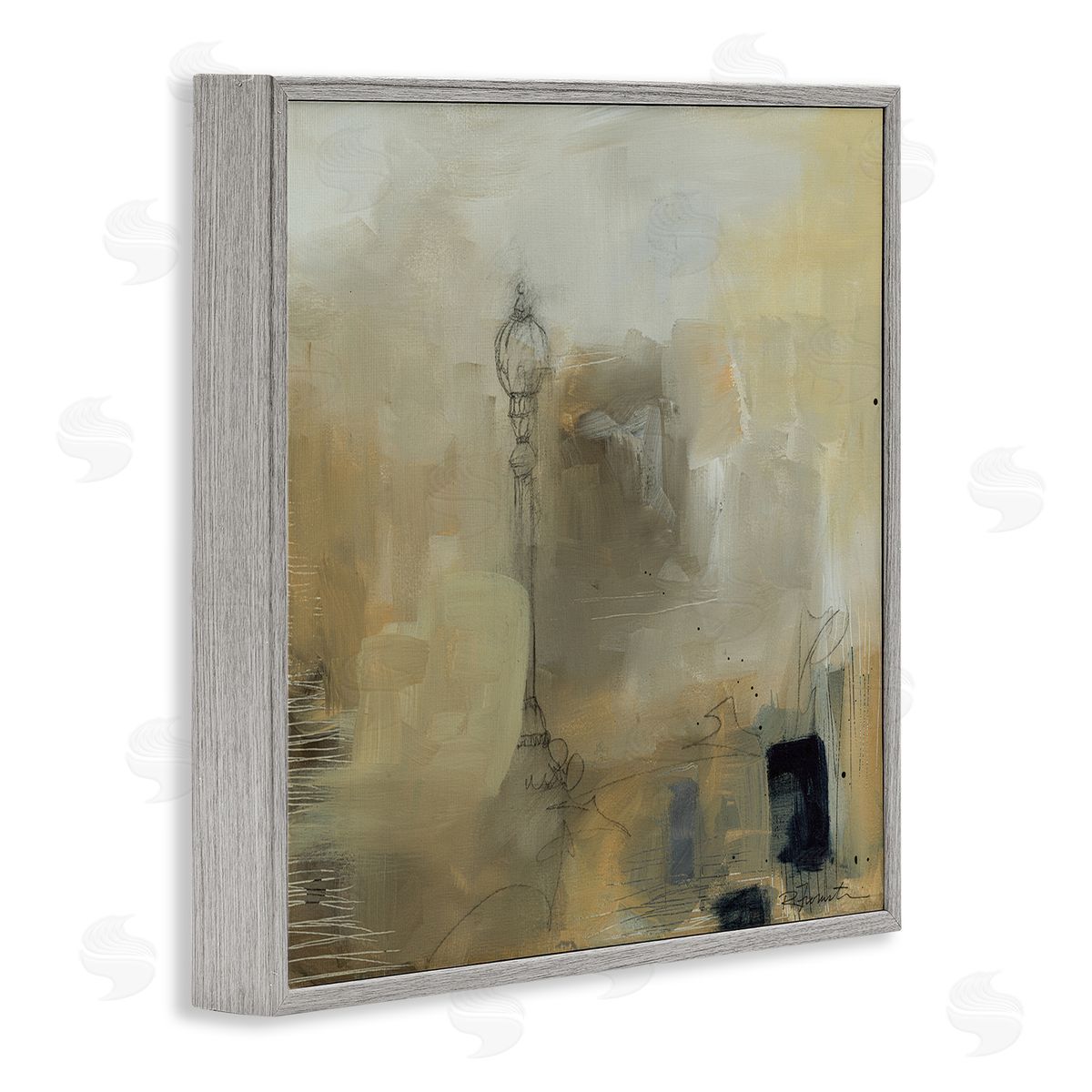 Ruth Fromstein Mysterious Abstract Town Scenery Street Light Scribbles Gray Framed Glicee Wall Art Print
