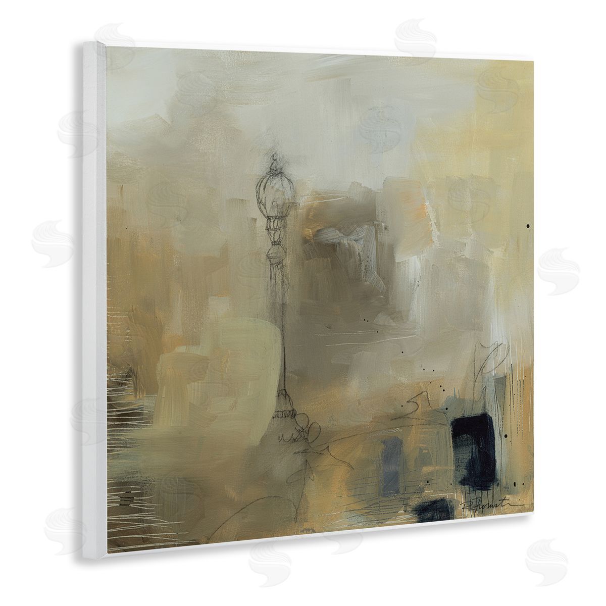 Ruth Fromstein Mysterious Abstract Town Scenery Street Light Scribbles Wooden Wall Plaque Art Print