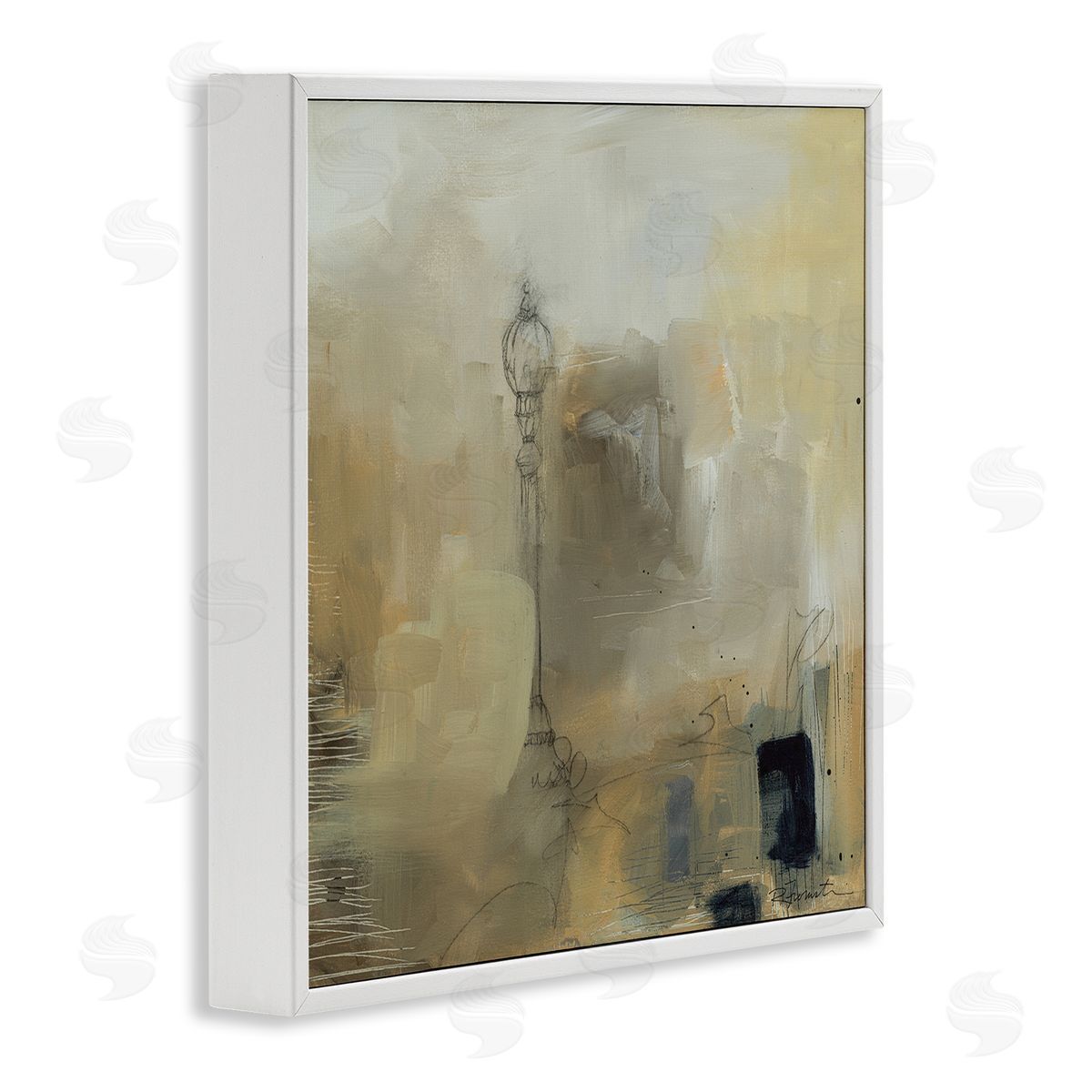 Ruth Fromstein Mysterious Abstract Town Scenery Street Light Scribbles White Framed Glicee Wall Art Print