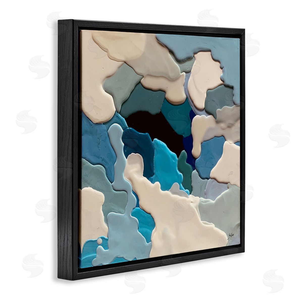 Stacy Gresell Abstract Irregular Shapes Complex Layered Dripped Paint Black Floating Frame Canvas Wall Art Print