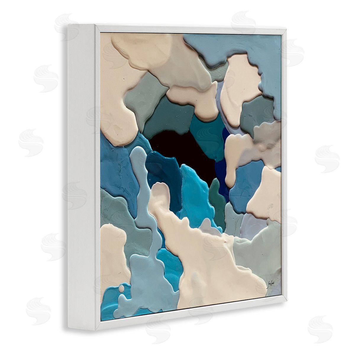 Stacy Gresell Abstract Irregular Shapes Complex Layered Dripped Paint White Framed Glicee Wall Art Print