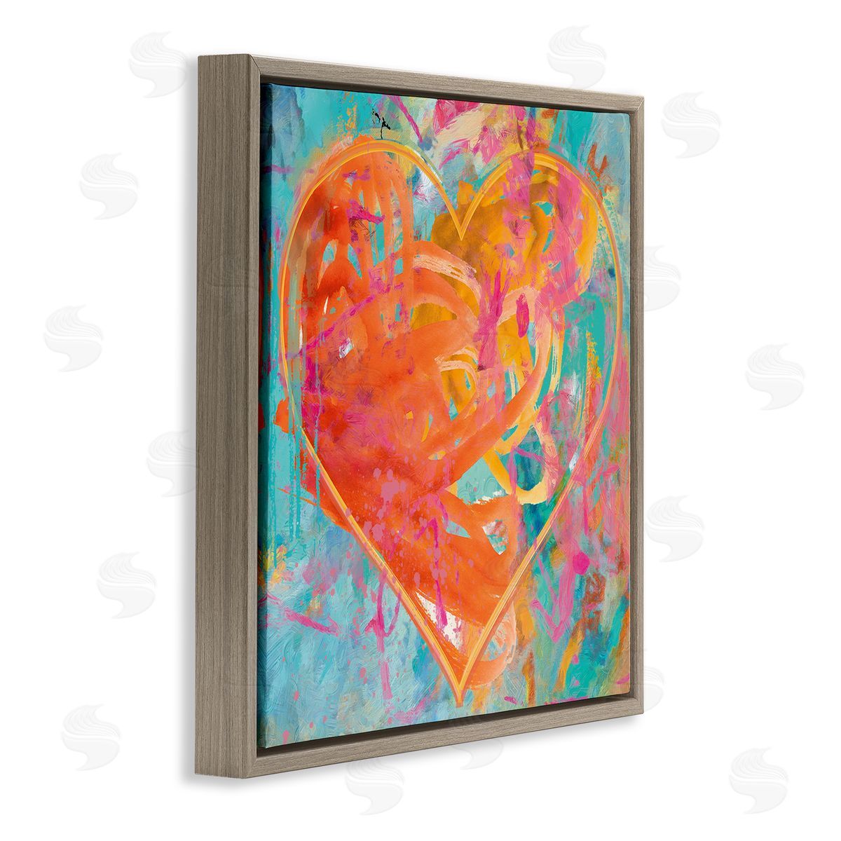 Porter Hastings Street Style Graffiti Heart Shape Bold Paint Splatter  Brown Floating Frame Canvas Wall Art Print