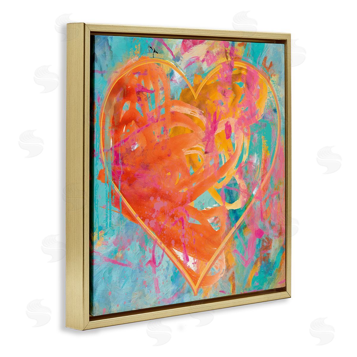 Porter Hastings Street Style Graffiti Heart Shape Bold Paint Splatter  Gold Floating Frame Canvas Wall Art Print