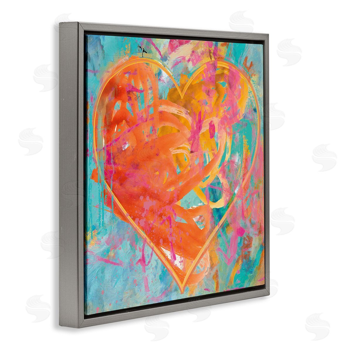 Porter Hastings Street Style Graffiti Heart Shape Bold Paint Splatter  Gray Floating Frame Canvas Wall Art Print