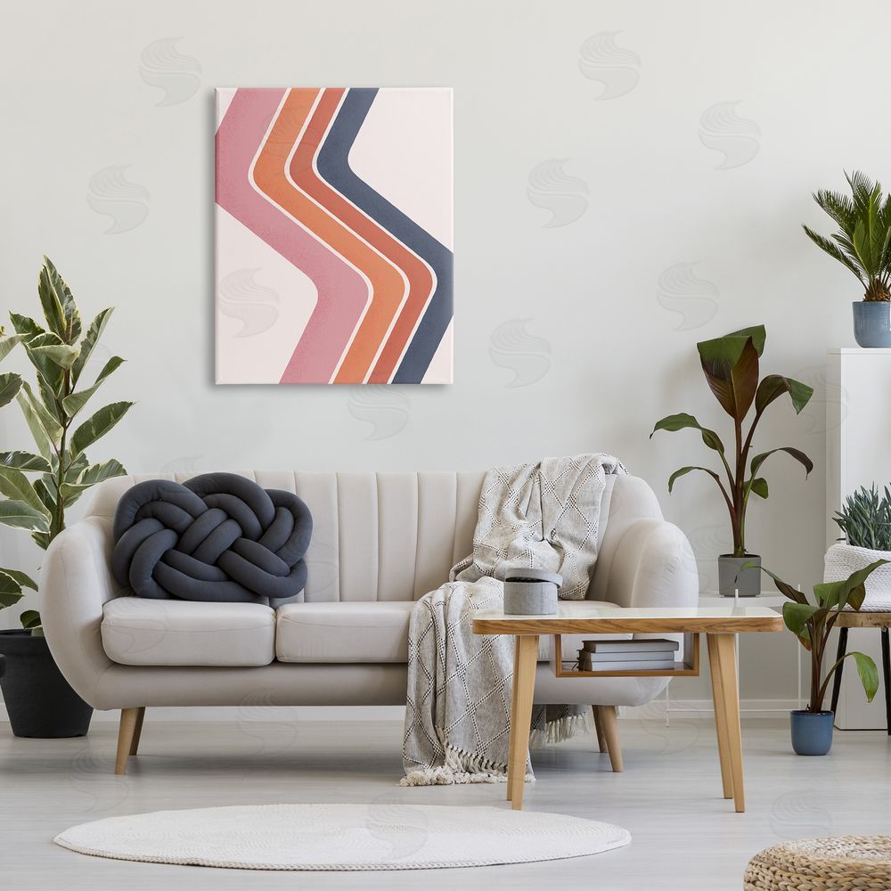 JJ House LLC Retro Smooth Stripe Lines Vintage Shapes Pattern Canvas Wall Art Print in Room