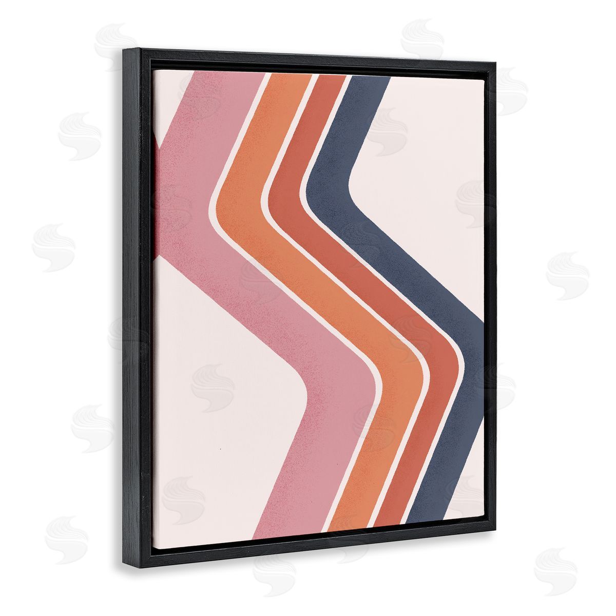 JJ House LLC Retro Smooth Stripe Lines Vintage Shapes Pattern Black Floating Frame Canvas Wall Art Print
