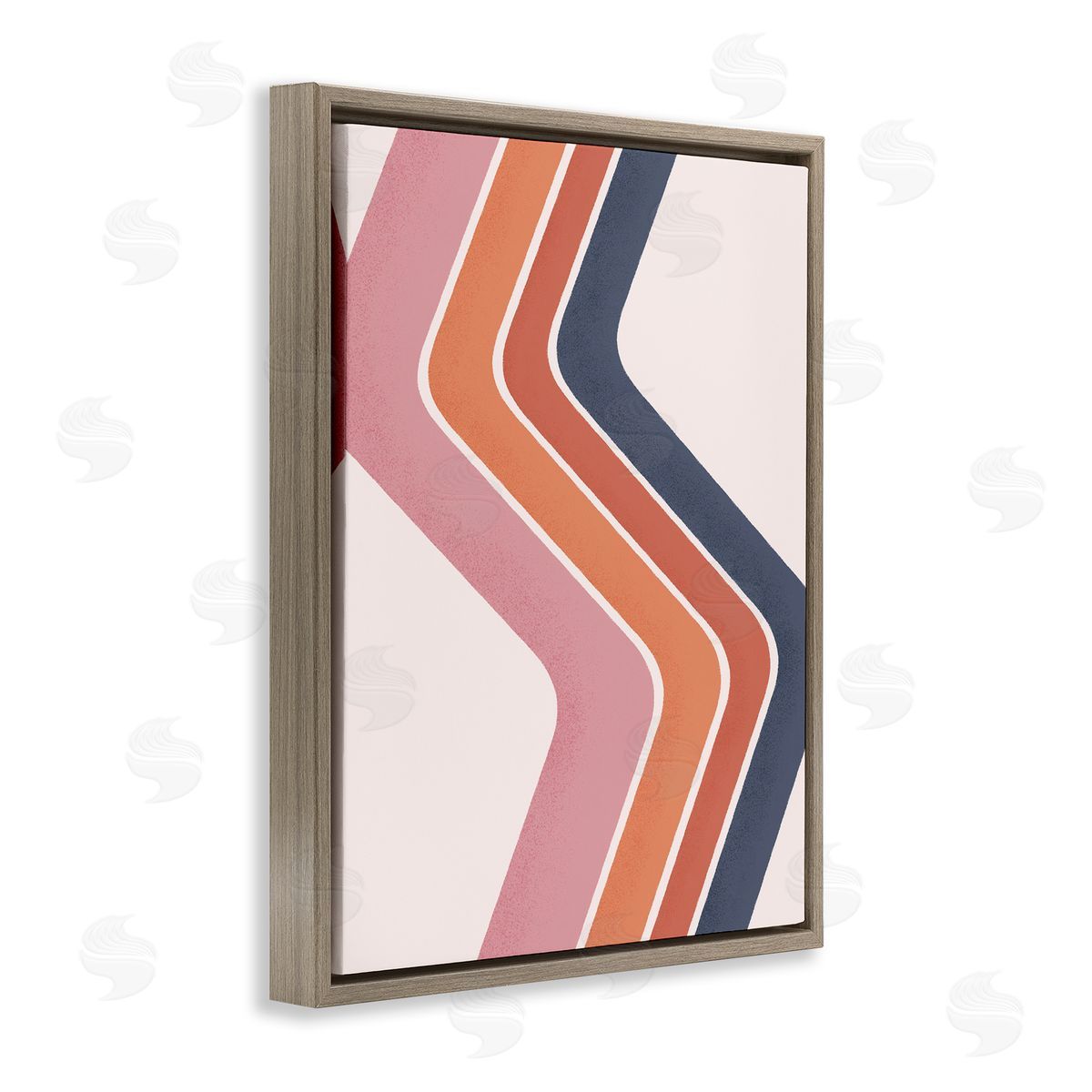 JJ House LLC Retro Smooth Stripe Lines Vintage Shapes Pattern Brown Floating Frame Canvas Wall Art Print