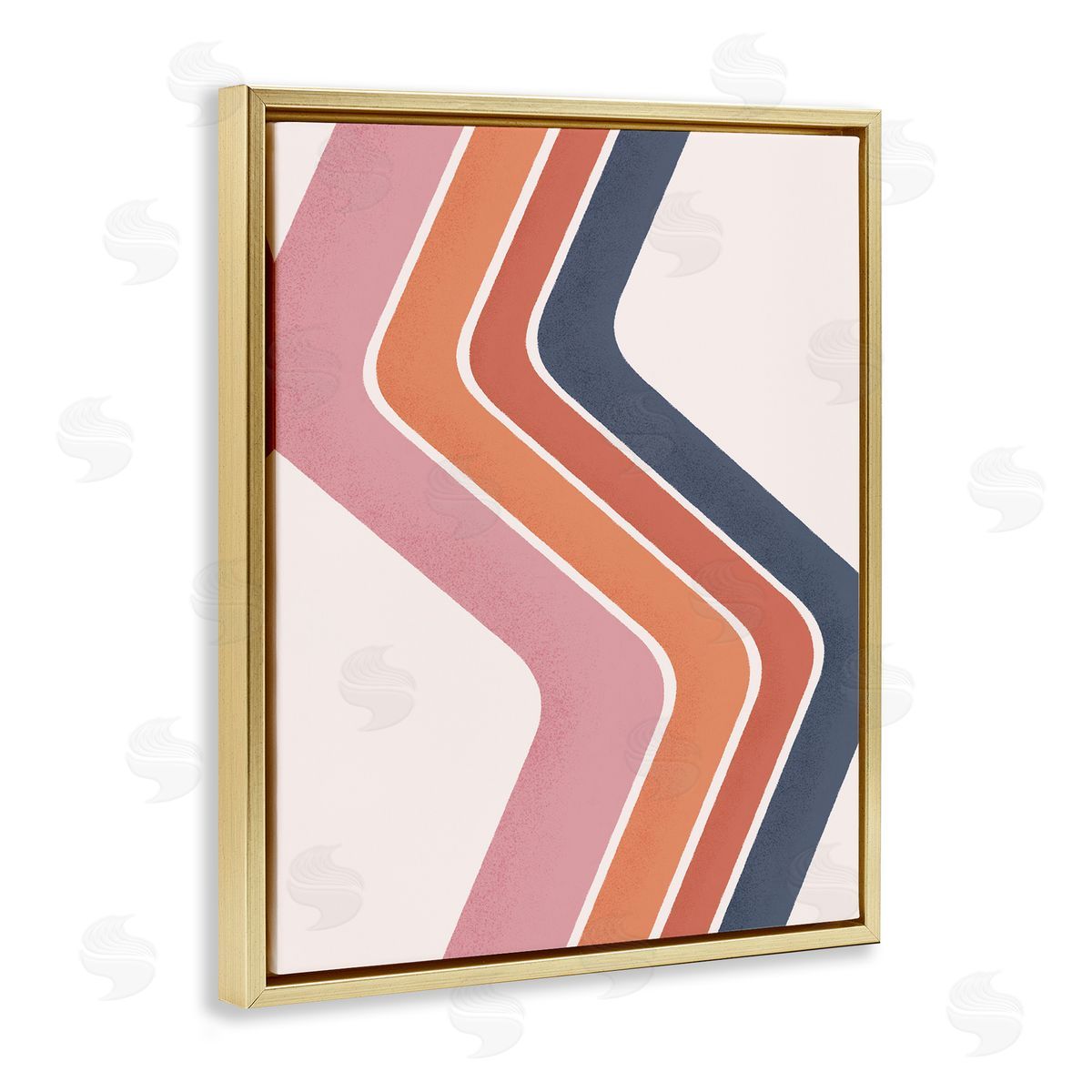 JJ House LLC Retro Smooth Stripe Lines Vintage Shapes Pattern Gold Floating Frame Canvas Wall Art Print
