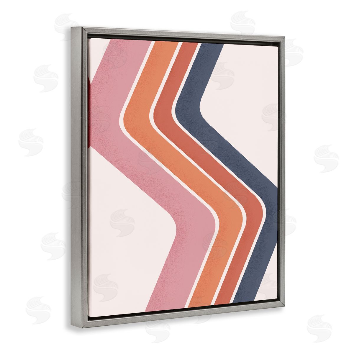 JJ House LLC Retro Smooth Stripe Lines Vintage Shapes Pattern Gray Floating Frame Canvas Wall Art Print