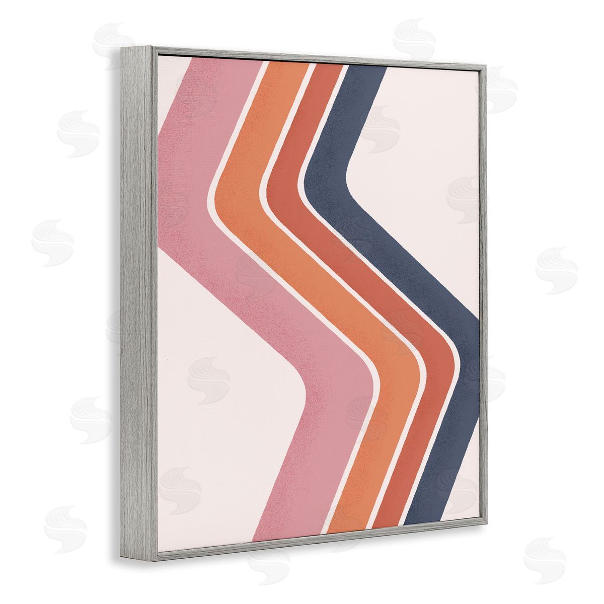 JJ House LLC Retro Smooth Stripe Lines Vintage Shapes Pattern Gray Framed Giclee Wall Art Print