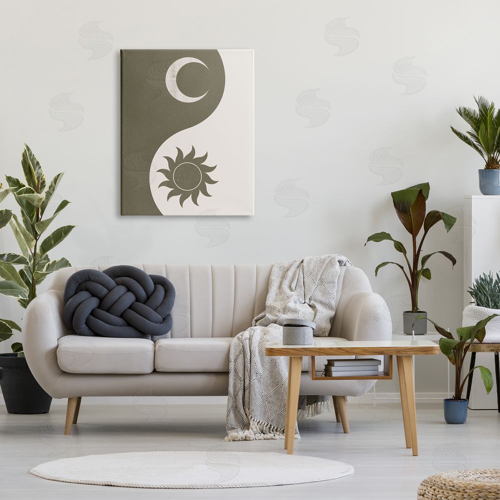 JJ House LLC Solar & Lunar Yin Yang Shape Spiritual Canvas Wall Art Print in Room