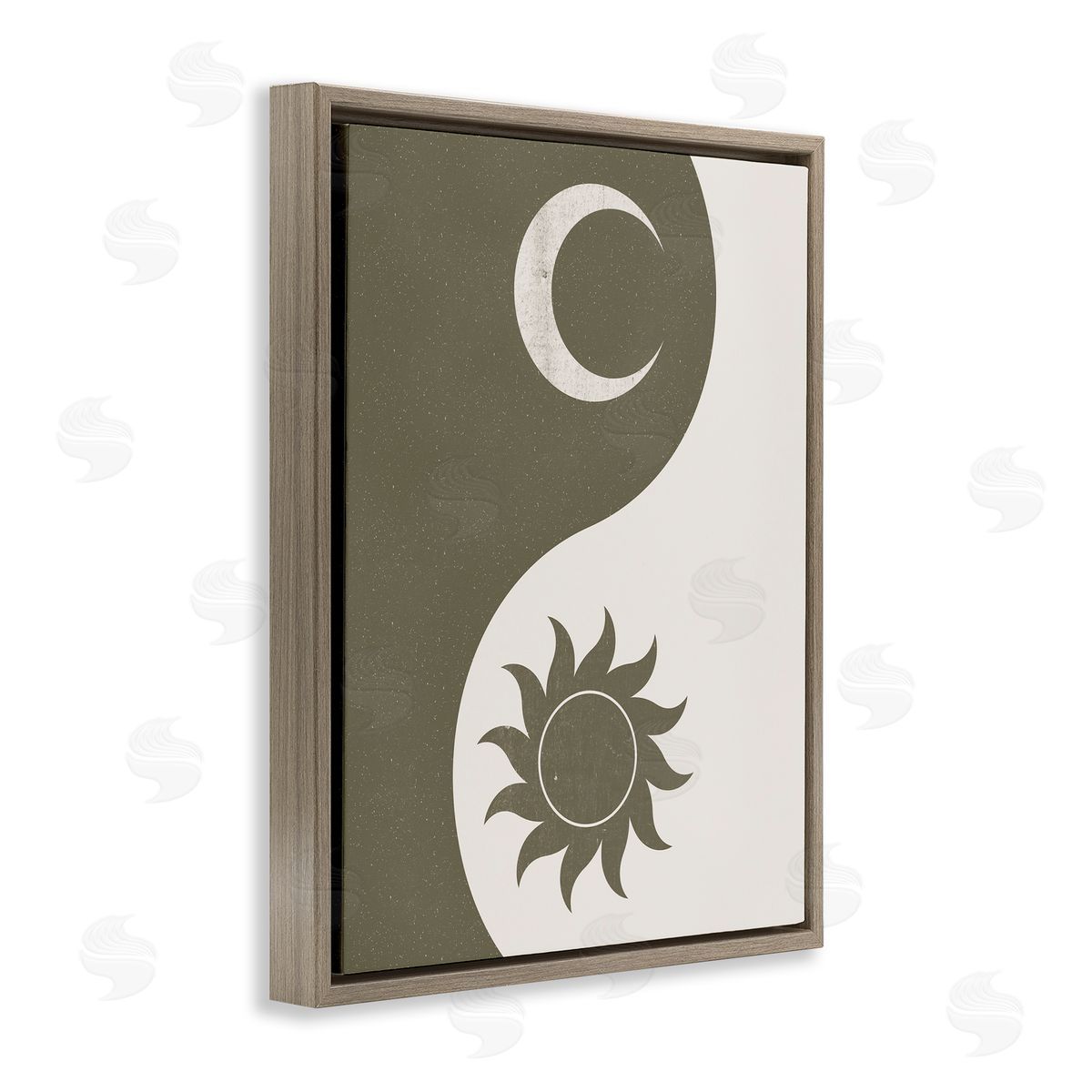 JJ House LLC Solar & Lunar Yin Yang Shape Spiritual Brown Floating Frame Canvas Wall Art Print