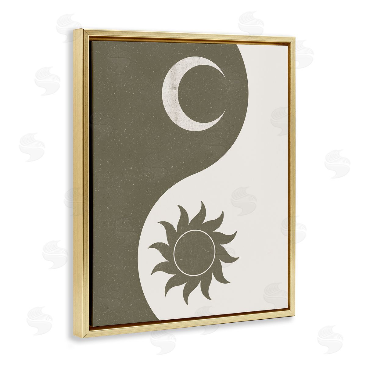 JJ House LLC Solar & Lunar Yin Yang Shape Spiritual Gold Floating Frame Canvas Wall Art Print