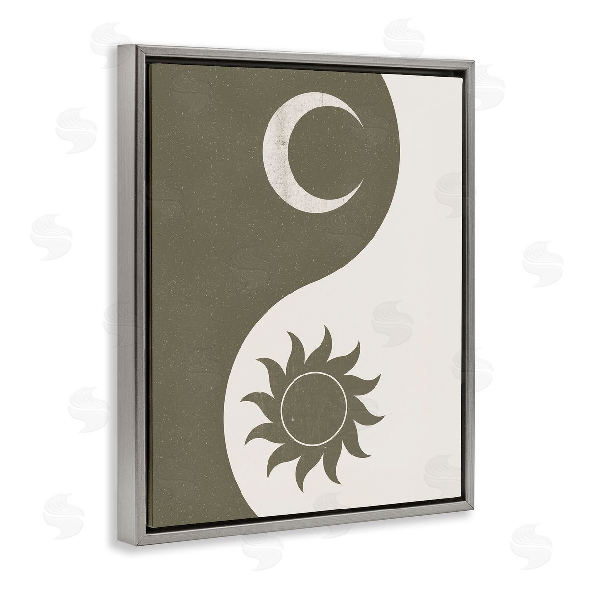 JJ House LLC Solar & Lunar Yin Yang Shape Spiritual Gray Floating Frame Canvas Wall Art Print